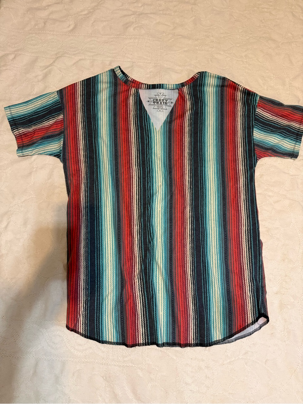 Crazy Train Multicolor Vertical Stripe V-Neck Tee